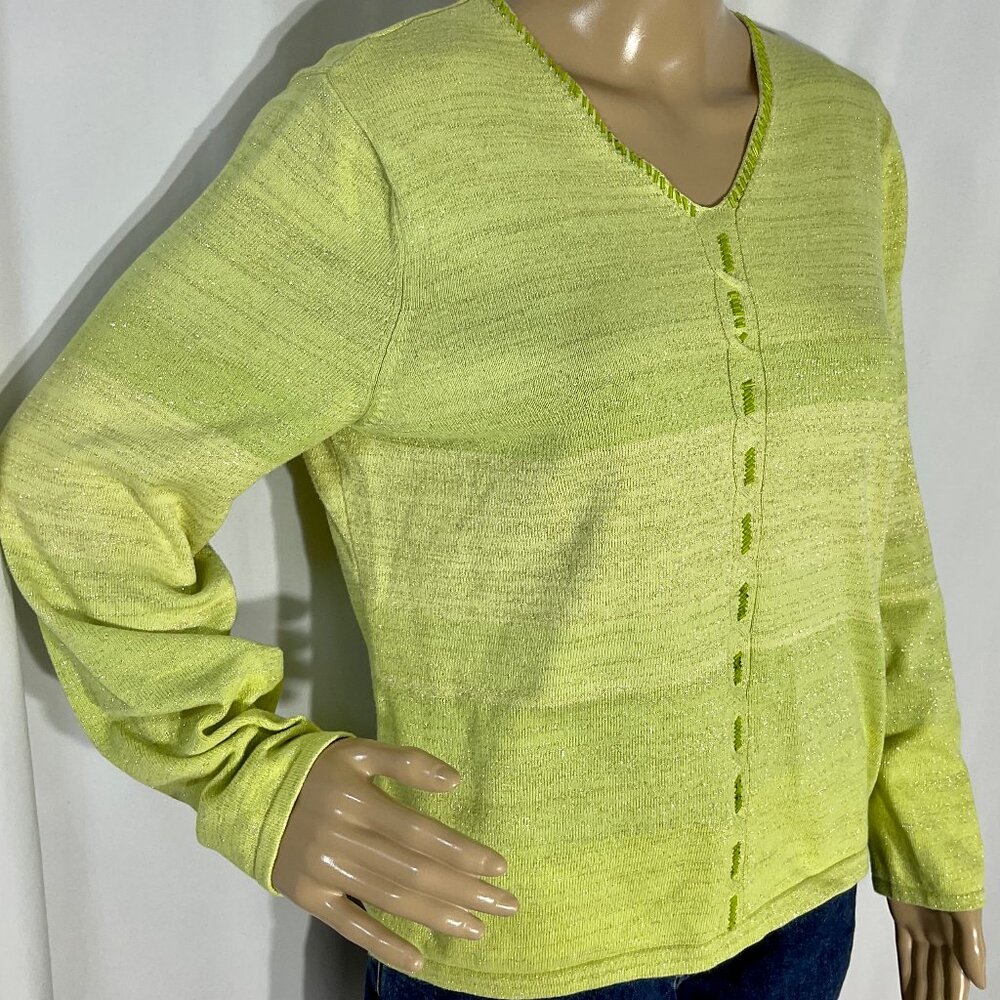 Light Green Beaded Sweater with Silver Threads Sz M